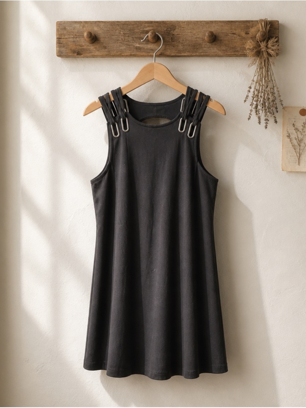 Free People Black Sleeveless Mini Dress with Buckle-Strap Details